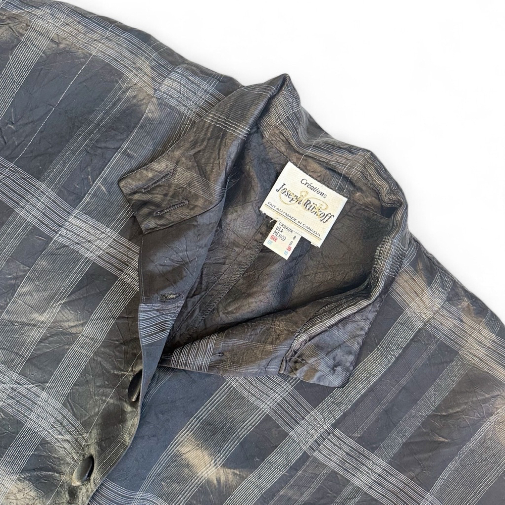 Joseph Ribkoff Black White Plaid Long sleeves Button-Up Satin Blouse Women Sz 8 - Picture 8 of 12
